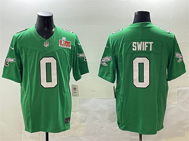Men's Philadelphia Eagles #0 D'Andre Swift Green 2025 Super Bowl LIX Patch F.U.S.E. Throwback Vapor Untouchable Limited Stitched Football Jersey Men's Philadelphia Eagles #0 D'Andre Swift Green 2025 Super Bowl LIX Patch F.U.S.E. Throwback Vapor Untouchable Limited Stitched Football Jersey