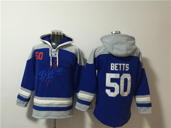 Men's Los Angeles Dodgers #50 Mookie Betts Blue Ageless Must-Have Lace-Up Pullover Hoodie Men's Los Angeles Dodgers #50 Mookie Betts Blue Ageless Must-Have Lace-Up Pullover Hoodie