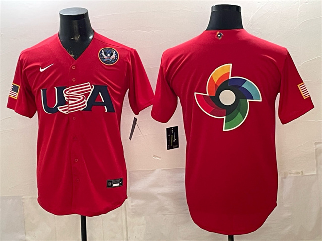 Men's USA Baseball Team Big Logo Red 2026 World Baseball Classic United States 250th Anniversary Patch Stadium Stitched Jersey Men's USA Baseball Team Big Logo Red 2026 World Baseball Classic United States 250th Anniversary Patch Stadium Stitched Jersey