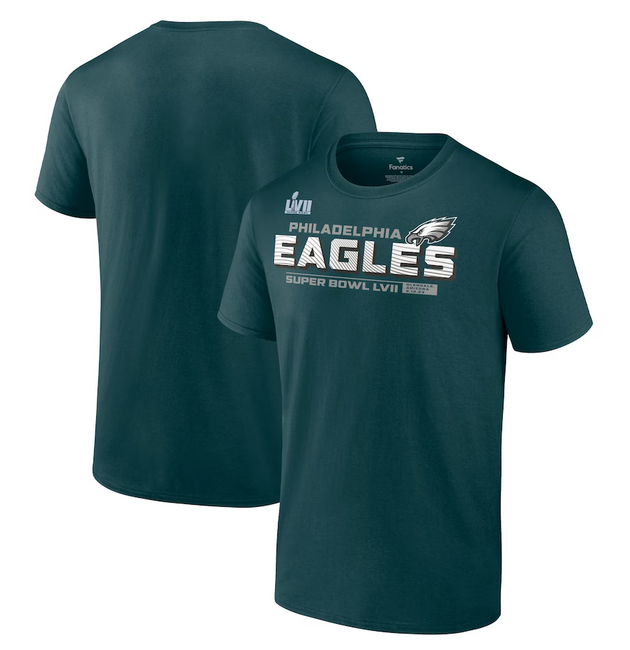 Men's Philadelphia Eagles Midnight Green Super Bowl LVII Vivid Striations T-Shirt Men's Philadelphia Eagles Midnight Green Super Bowl LVII Vivid Striations T-Shirt