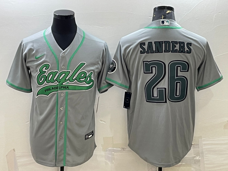 Men's Philadelphia Eagles #26 Miles Sanders Gray With Patch Cool Base Stitched Baseball Jersey Men's Philadelphia Eagles #26 Miles Sanders Gray With Patch Cool Base Stitched Baseball Jersey