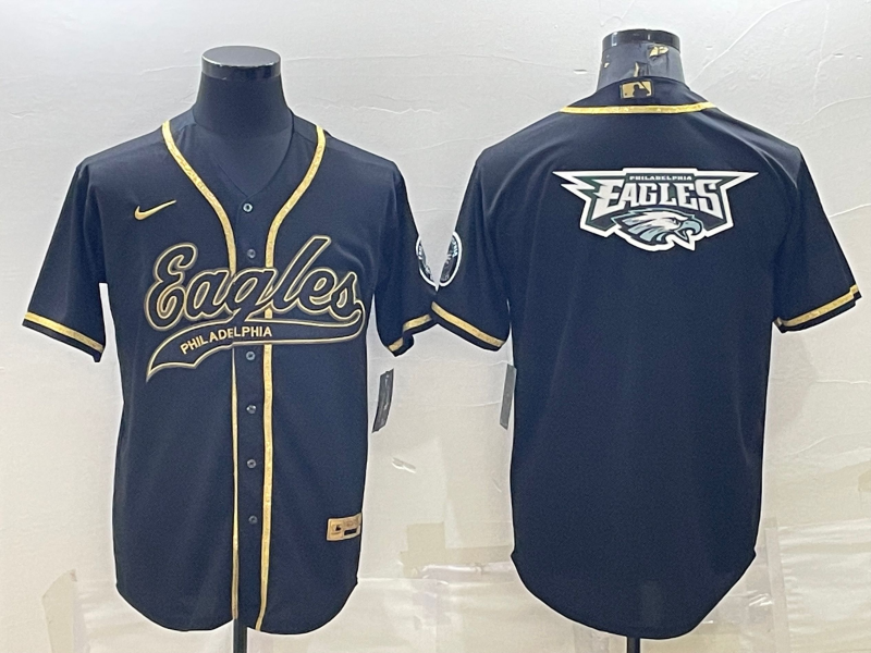Men's Philadelphia Eagles Black Gold Team Big Logo With Patch Cool Base Stitched Baseball Jersey Men's Philadelphia Eagles Black Gold Team Big Logo With Patch Cool Base Stitched Baseball Jersey