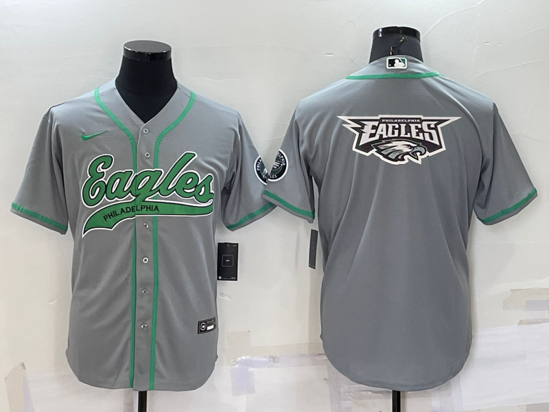 Men's Philadelphia Eagles Grey Team Big Logo With Patch Cool Base Stitched Baseball Jersey Men's Philadelphia Eagles Grey Team Big Logo With Patch Cool Base Stitched Baseball Jersey