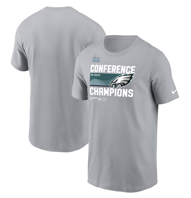 Men's Philadelphia Eagles Gray 2022 NFC Champions Locker Room Trophy Collection T-Shirt Men's Philadelphia Eagles Gray 2022 NFC Champions Locker Room Trophy Collection T-Shirt