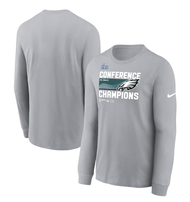 Men's Philadelphia Eagles Gray 2022 NFC Champions Locker Room Trophy Collection Long Sleeve T-Shirt Men's Philadelphia Eagles Gray 2022 NFC Champions Locker Room Trophy Collection Long Sleeve T-Shirt