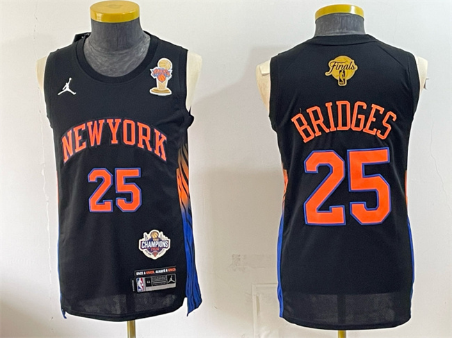 Men's New Yok Knicks #25 Mikal Bridges Black 2026 Finals Champions Patch Statement Edition Stitched Jersey Men's New Yok Knicks #25 Mikal Bridges Black 2026 Finals Champions Patch Statement Edition Stitched Jersey