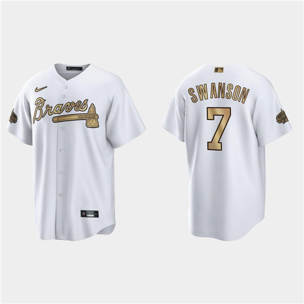 Men's Atlanta Braves #7 Dansby Swanson 2022 All-Star White Cool Base Stitched Baseball Jersey Men's Atlanta Braves #7 Dansby Swanson 2022 All-Star White Cool Base Stitched Baseball Jersey