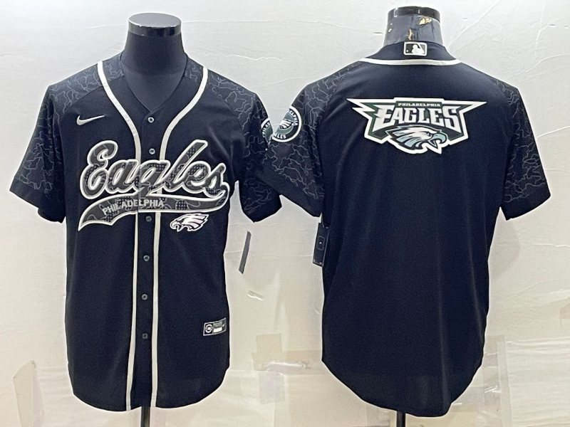 Men's Philadelphia Eagles Black Reflective Team Big Logo With Patch Cool Base Stitched Baseball Jersey Men's Philadelphia Eagles Black Reflective Team Big Logo With Patch Cool Base Stitched Baseball Jersey