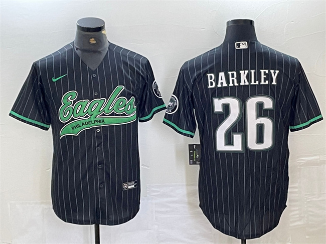 Men's Philadelphia Eagles #26 Saquon Barkley Black Cool Base Stitched Baseball Jersey Men's Philadelphia Eagles #26 Saquon Barkley Black Cool Base Stitched Baseball Jersey