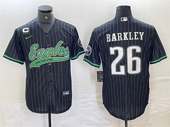 Men's Philadelphia Eagles #26 Saquon Barkley Black With 3-star C Patch Cool Base Stitched Baseball Jersey Men's Philadelphia Eagles #26 Saquon Barkley Black With 3-star C Patch Cool Base Stitched Baseball Jersey