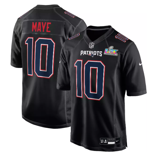 Men's New England Patriots #10 Drake Maye Black 2025-26 Super Bowl LX Game Jersey Men's New England Patriots #10 Drake Maye Black 2025-26 Super Bowl LX Game Jersey