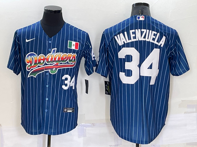 Men's Los Angeles Dodgers #34 Toro Valenzuela Navy Mexico Rainbow Cool Base Stitched Baseball Jersey Men's Los Angeles Dodgers #34 Toro Valenzuela Navy Mexico Rainbow Cool Base Stitched Baseball Jersey