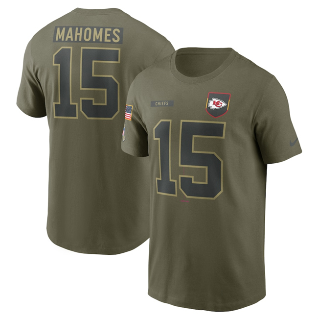 Men's Kansas City Chiefs #15 Patrick Mahomes Olive 2025 Salute to Service Name & Number T-Shirt Men's Kansas City Chiefs #15 Patrick Mahomes Olive 2025 Salute to Service Name & Number T-Shirt