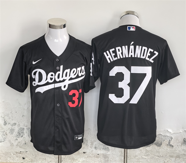 Men's Los Angeles Dodgers #37 Teoscar Hernández Black Cool Base Stitched Baseball Jersey Men's Los Angeles Dodgers #37 Teoscar Hernández Black Cool Base Stitched Baseball Jersey