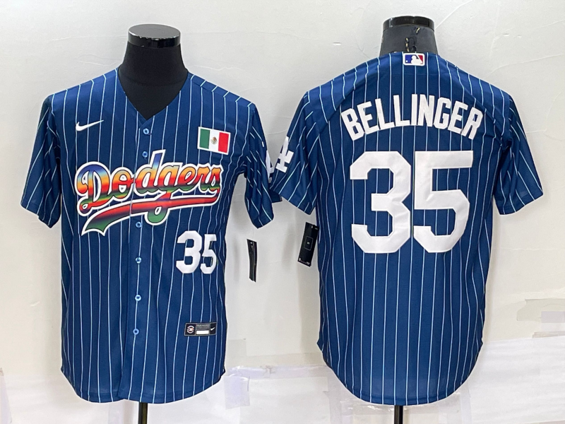 Men's Los Angeles Dodgers #35 Cody Bellinger Navy Mexico Rainbow Cool Base Stitched Baseball Jersey Men's Los Angeles Dodgers #35 Cody Bellinger Navy Mexico Rainbow Cool Base Stitched Baseball Jersey