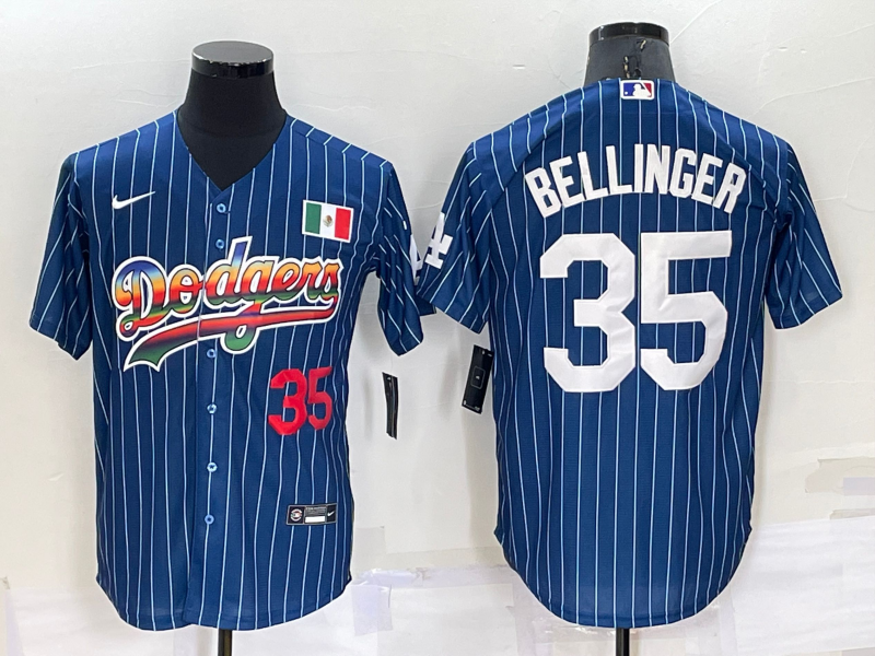 Men's Los Angeles Dodgers #35 Cody Bellinger Navy Mexico Rainbow Cool Base Stitched Baseball Jersey Men's Los Angeles Dodgers #35 Cody Bellinger Navy Mexico Rainbow Cool Base Stitched Baseball Jersey