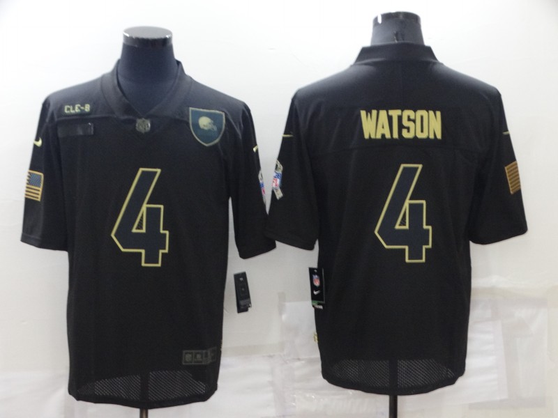 Men's Cleveland Browns #4 Deshaun Watson Black Salute To Service Limited Stitched Jersey Men's Cleveland Browns #4 Deshaun Watson Black Salute To Service Limited Stitched Jersey