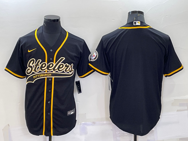 Men's Pittsburgh Steelers Blank Black With Patch Cool Base Stitched Baseball Jersey Men's Pittsburgh Steelers Blank Black With Patch Cool Base Stitched Baseball Jersey