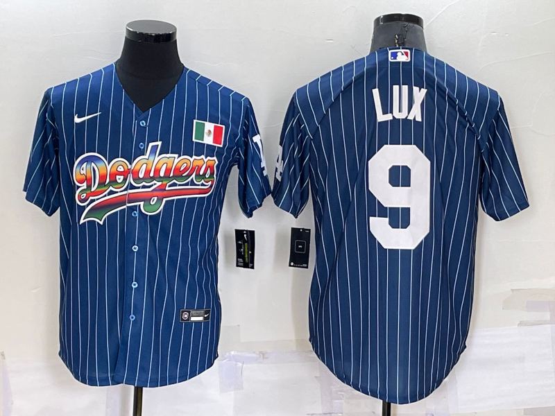 Men's Los Angeles Dodgers #9 Gavin Lux Navy Mexico Rainbow Cool Base Stitched Baseball Jersey Men's Los Angeles Dodgers #9 Gavin Lux Navy Mexico Rainbow Cool Base Stitched Baseball Jersey