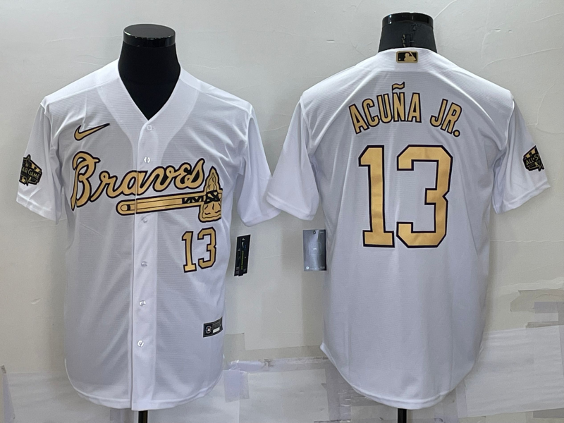 Men's Atlanta Braves #13 Ronald Acuna Jr. 2022 All-Star White Cool Base Stitched Baseball Jersey Men's Atlanta Braves #13 Ronald Acuna Jr. 2022 All-Star White Cool Base Stitched Baseball Jersey