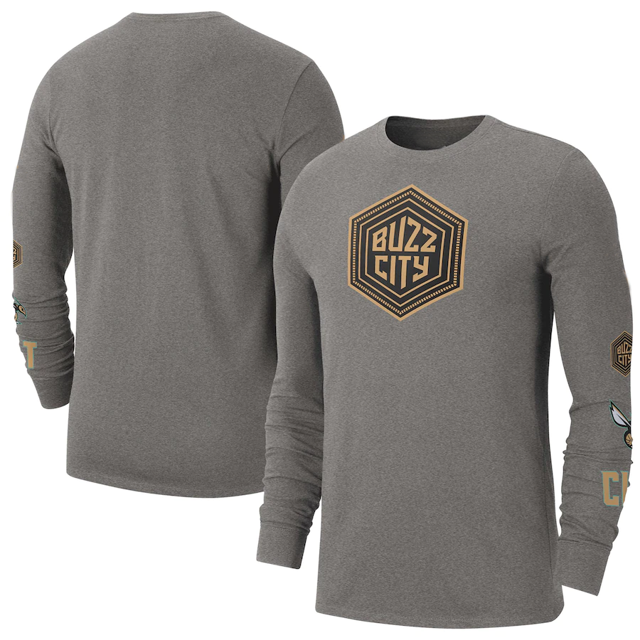 Men's Charlotte Hornets Grey 2022/23 City Edition Essential Expressive Long Sleeve T-Shirt Men's Charlotte Hornets Grey 2022/23 City Edition Essential Expressive Long Sleeve T-Shirt