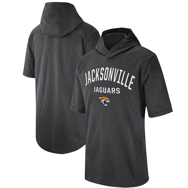 Men's Jacksonville Jaguars Heathered Charcoal Sideline Training Hooded Performance T-Shirt Men's Jacksonville Jaguars Heathered Charcoal Sideline Training Hooded Performance T-Shirt