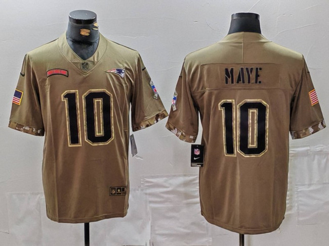 Men's New England Patriots #10 Drake Maye Olive 2022 Salute To Service Limited Stitched Jersey Men's New England Patriots #10 Drake Maye Olive 2022 Salute To Service Limited Stitched Jersey