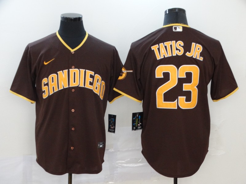 Men's San Diego Padres Majestic Coffee #23 Fernando Tatis Jr. Stitched MLB Jersey Men's San Diego Padres Majestic Coffee #23 Fernando Tatis Jr. Stitched MLB Jersey