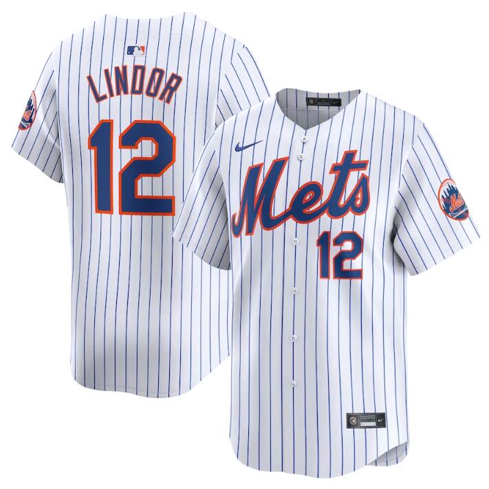 Men's New York Mets #12 Francisco Lindor White 2024 Home Limited Stitched Baseball Jersey Men's New York Mets #12 Francisco Lindor White 2024 Home Limited Stitched Baseball Jersey