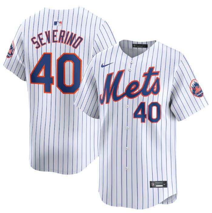 Men's New York Mets #40 Luis Severino White 2024 Home Limited Stitched Baseball Jersey Men's New York Mets #40 Luis Severino White 2024 Home Limited Stitched Baseball Jersey