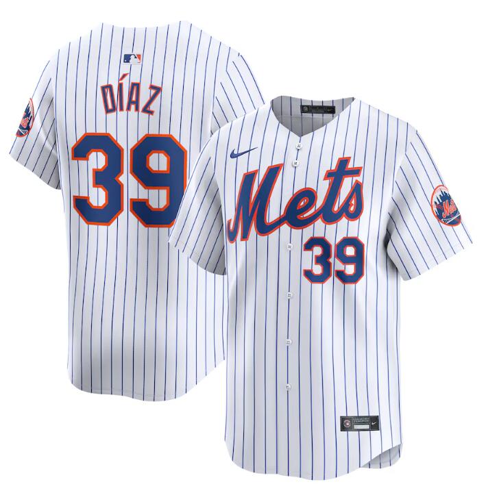Men's New York Mets #39 Edwin Diaz White 2024 Home Limited Stitched Baseball Jersey Men's New York Mets #39 Edwin Diaz White 2024 Home Limited Stitched Baseball Jersey