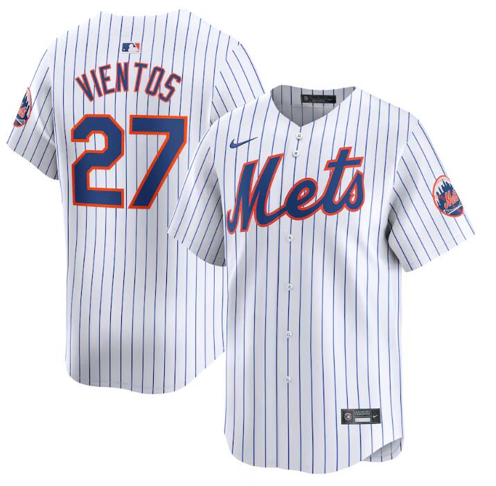 Men's New York Mets #27 Mark Vientos White 2024 Home Limited Stitched Baseball Jersey Men's New York Mets #27 Mark Vientos White 2024 Home Limited Stitched Baseball Jersey