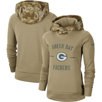 Women's Green Bay Packers Nike Khaki 2019 Salute To Service Therma Pullover Hoodie(Run Small)