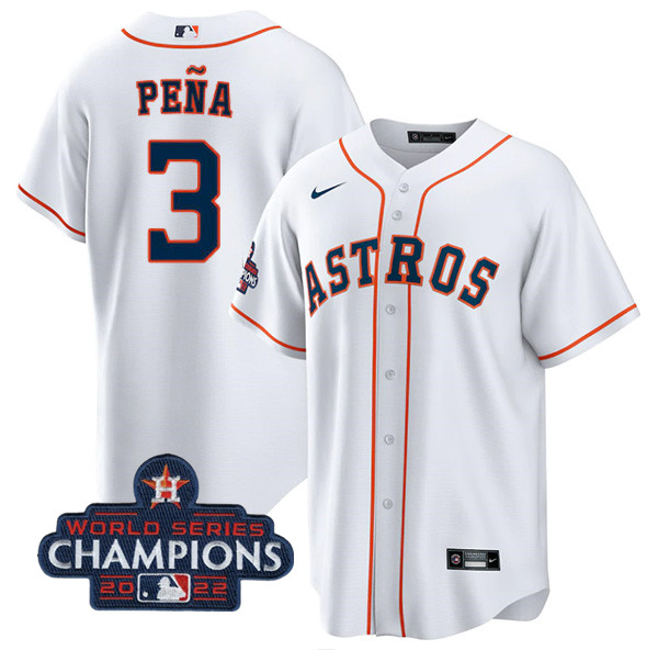 Men's Houston Astros #3 Jeremy Peña White 2022 World Series Champions Cool Base Stitched Baseball Jersey Men's Houston Astros #3 Jeremy Peña White 2022 World Series Champions Cool Base Stitched Baseball Jersey