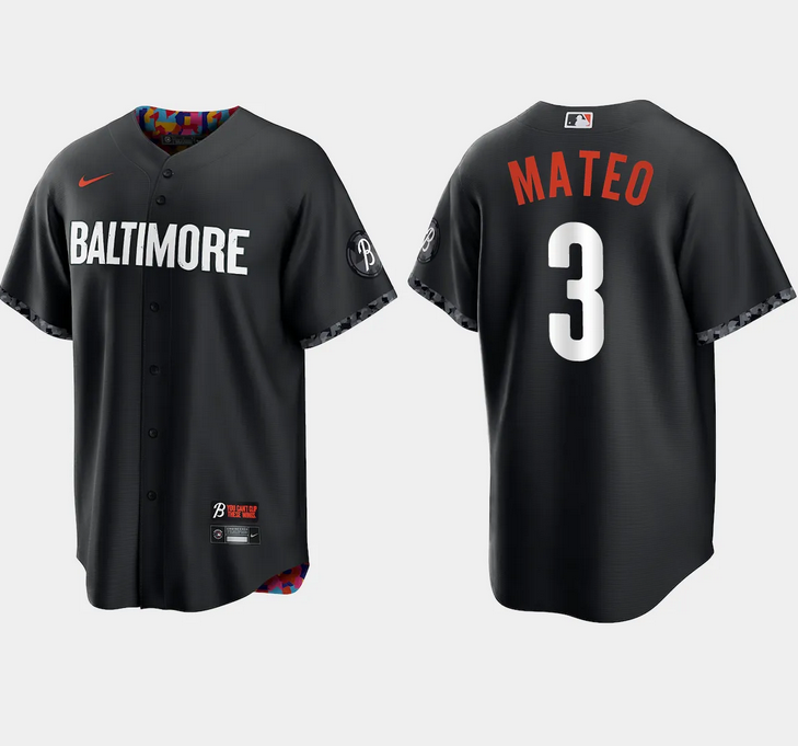 Men's Baltimore Orioles #3 Jorge Mateo Black 2023 City Connect Cool Base Stitched Baseball Jersey Men's Baltimore Orioles #3 Jorge Mateo Black 2023 City Connect Cool Base Stitched Baseball Jersey