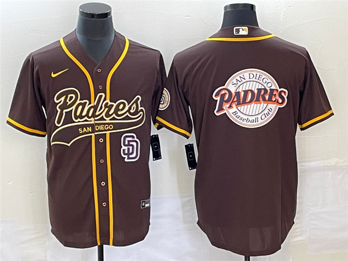 Men's San Diego Padres Brown Team Big Logo In Back Cool Base With Patch Stitched Baseball Jersey Men's San Diego Padres Brown Team Big Logo In Back Cool Base With Patch Stitched Baseball Jersey