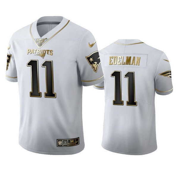 Men's New England Patriots #11 Julian Edelman White 100th Season Golden Edition Stitched Jersey Men's New England Patriots #11 Julian Edelman White 100th Season Golden Edition Stitched Jersey