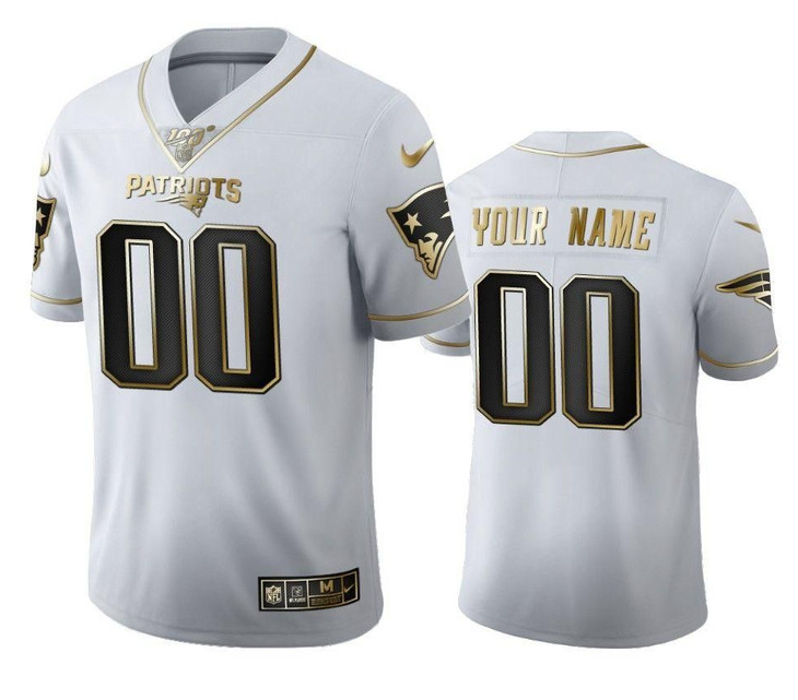 Men's New England Patriots ACTIVE PLAYER Custom White 100th Season Golden Edition Stitched Jersey Men's New England Patriots ACTIVE PLAYER Custom White 100th Season Golden Edition Stitched Jersey
