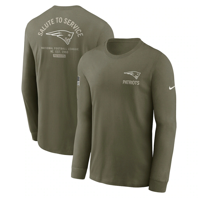 Men's New England Patriots Olive 2025 Salute to Service Sideline Long Sleeve T-Shirt Men's New England Patriots Olive 2025 Salute to Service Sideline Long Sleeve T-Shirt