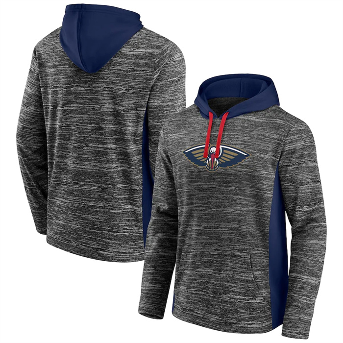 Men's New Orleans Pelicans Heathered Charcoal Navy Instant Replay Color Block Pullover Hoodie Men's New Orleans Pelicans Heathered Charcoal Navy Instant Replay Color Block Pullover Hoodie