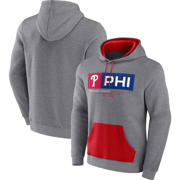 Men's Philadelphia Phillies Heathered Gray Iconic Steppin Up Fleece Pullover Hoodie Men's Philadelphia Phillies Heathered Gray Iconic Steppin Up Fleece Pullover Hoodie