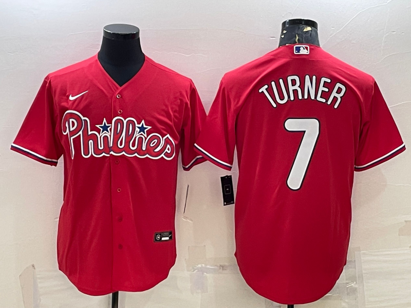 Men's Philadelphia Phillies #7 Trea Turner Red Cool Base Stitched Baseball Jersey Men's Philadelphia Phillies #7 Trea Turner Red Cool Base Stitched Baseball Jersey