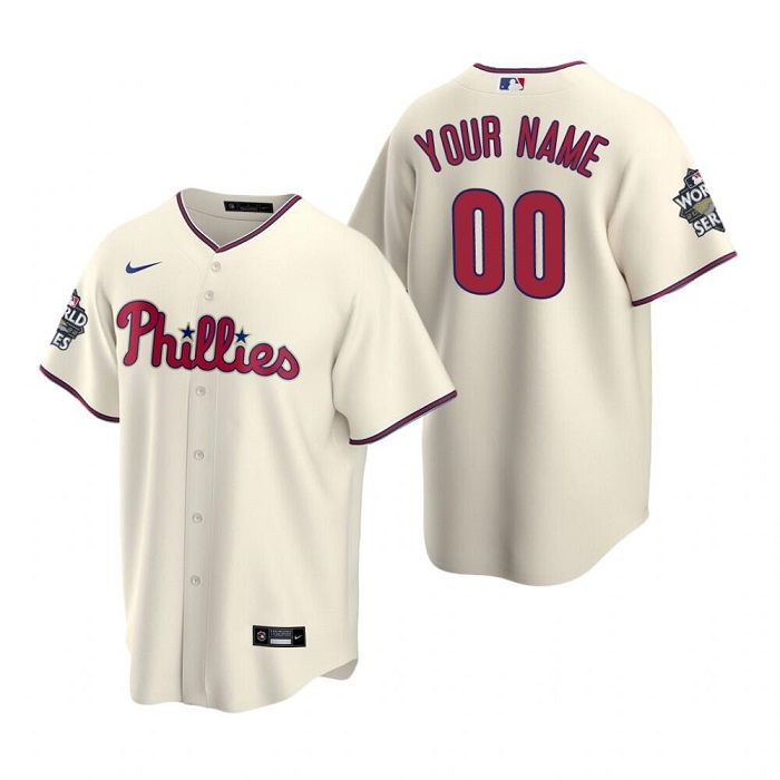 Men's Philadelphia Phillies Customized Cream 2022 World Series Cool Base Stitched Baseball Jersey Men's Philadelphia Phillies Customized Cream 2022 World Series Cool Base Stitched Baseball Jersey