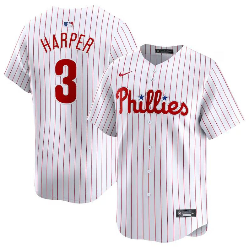 Men's Philadelphia Phillies #3 Bryce Harper White Home Limited Stitched Jersey Men's Philadelphia Phillies #3 Bryce Harper White Home Limited Stitched Jersey