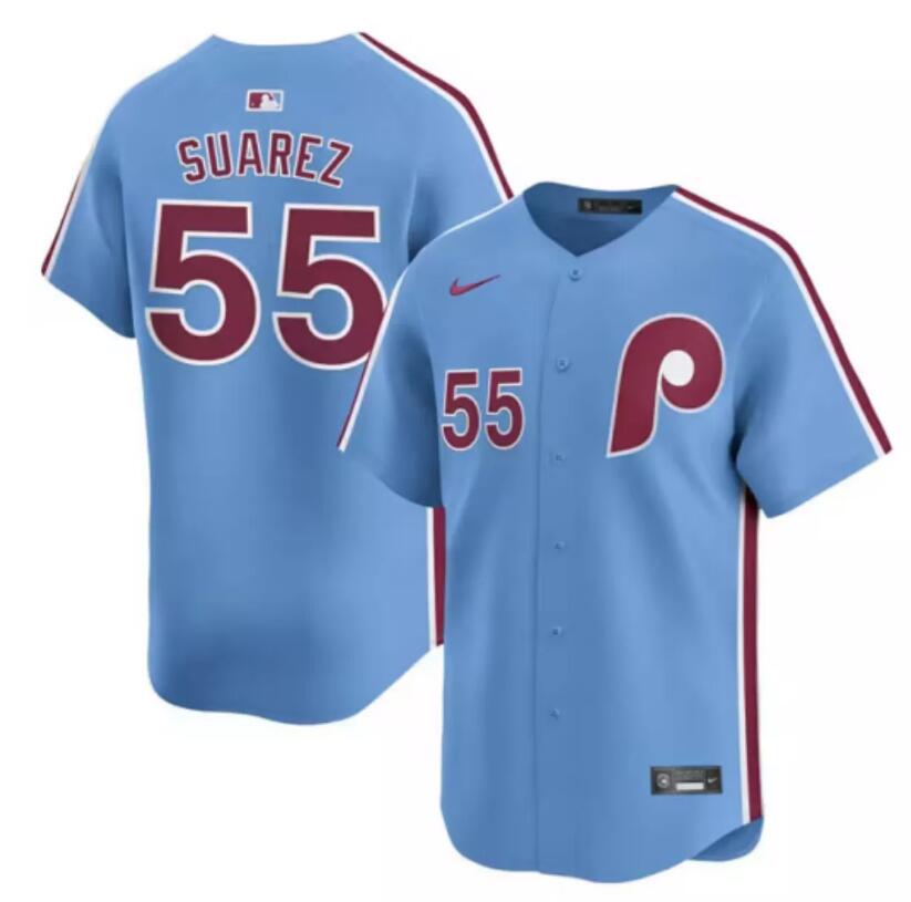 Men's Philadelphia Phillies #55 Ranger Suárez Light Blue Alternate Limited Stitched Jersey Men's Philadelphia Phillies #55 Ranger Suárez Light Blue Alternate Limited Stitched Jersey