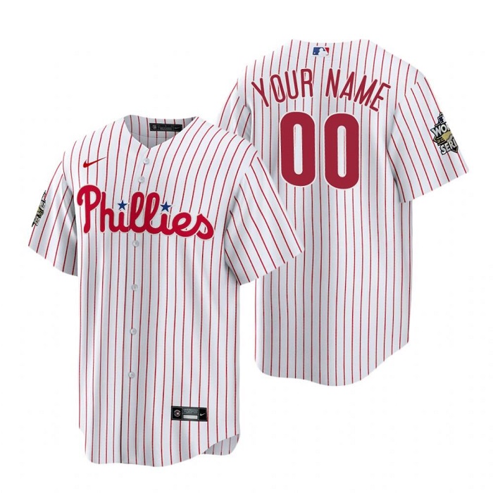 Men's Philadelphia Phillies Customized White 2022 World Series Cool Base Stitched Baseball Jersey Men's Philadelphia Phillies Customized White 2022 World Series Cool Base Stitched Baseball Jersey