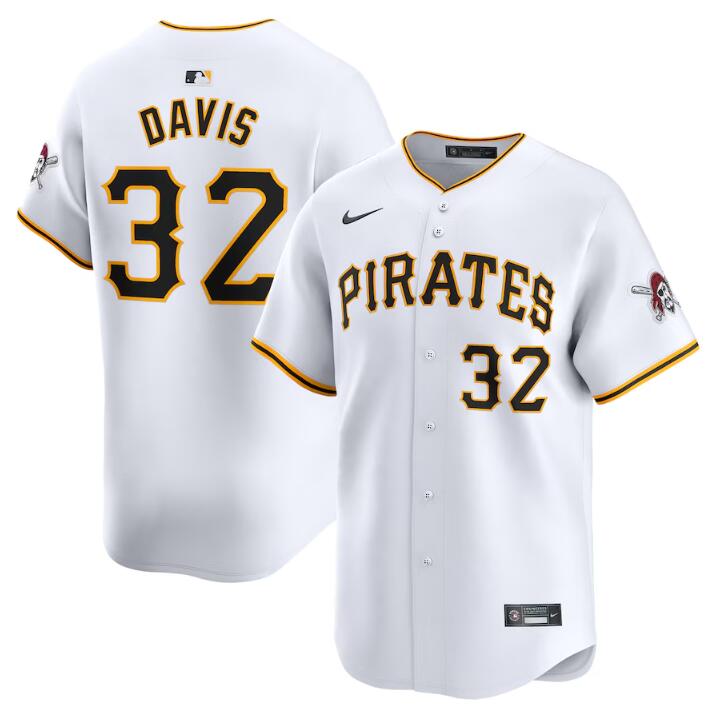 Men's Pittsburgh Pirates #32 Henry Davis White Home Limited Stitched Baseball Jersey Men's Pittsburgh Pirates #32 Henry Davis White Home Limited Stitched Baseball Jersey