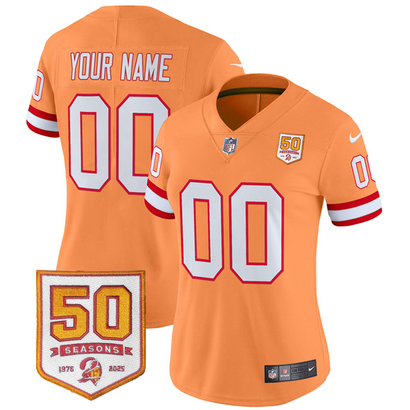 Women's Tampa Bay Buccaneers Active Player Custom Orange 50th Season Patch Throwback Vapor Untouchable Limited Stitched Football Jersey(Run Small)