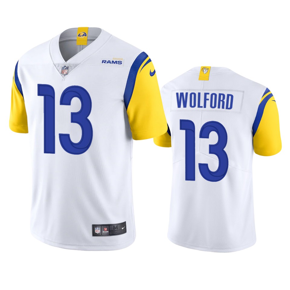 Men's Los Angeles Rams #13 John Wolford White Vapor Untouchable Limited Stitched Football Jersey Men's Los Angeles Rams #13 John Wolford White Vapor Untouchable Limited Stitched Football Jersey