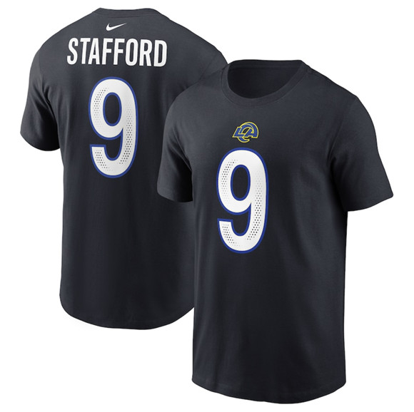 Men's Los Angeles Rams #9 Matthew Stafford Black 2025 Rivalries Collection Player Name & Number T-Shirt Men's Los Angeles Rams #9 Matthew Stafford Black 2025 Rivalries Collection Player Name & Number T-Shirt